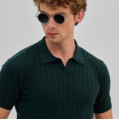Dark Green Knitted Polo T-Shirt