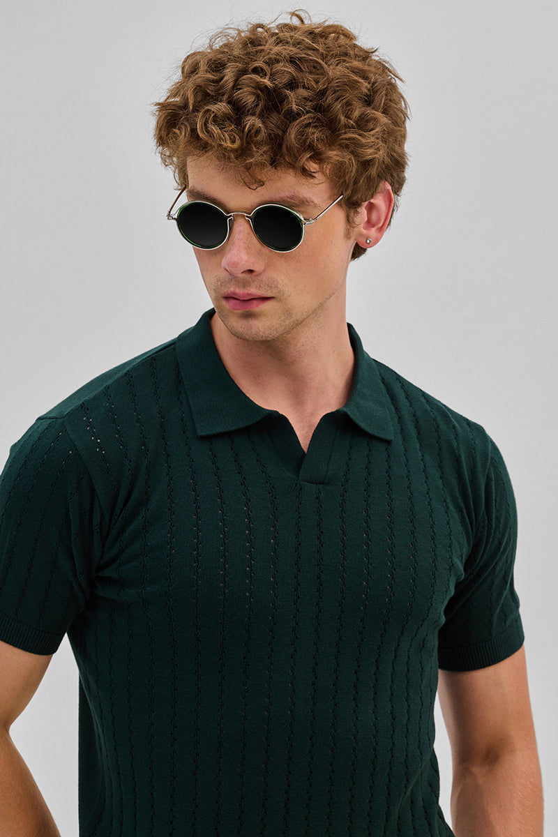 Dark Green Knitted Polo T-Shirt