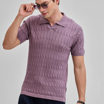 Mauve Knitted Polo T-Shirt