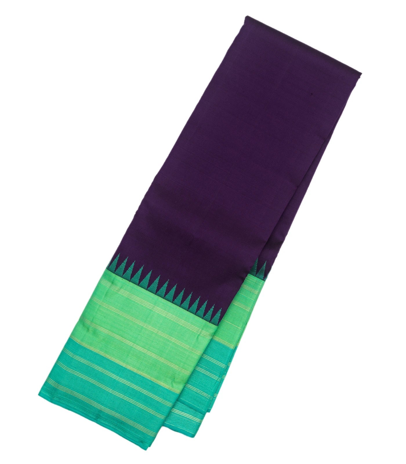 Magenta Handloom Kanchipuram Korvai Silk Saree With Aquamarine Border