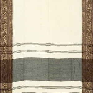 Off White Bengal Cotton Saree With Mango Motifs  In Border