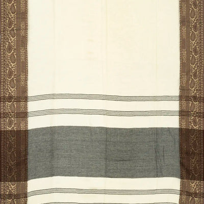 Off White Bengal Cotton Saree With Mango Motifs  In Border