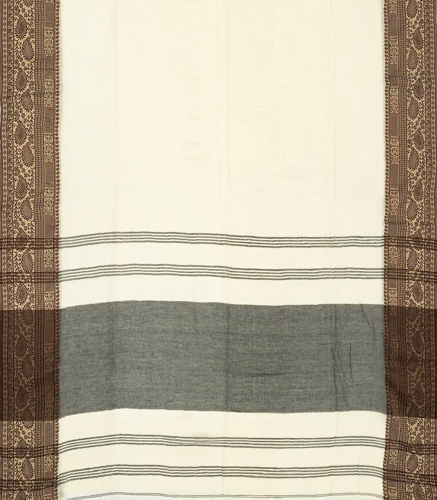 Off White Bengal Cotton Saree With Mango Motifs  In Border