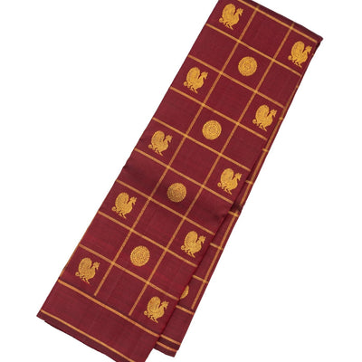 Maroon Handloom Kanchipuram Silk Saree With Checks & Buttas