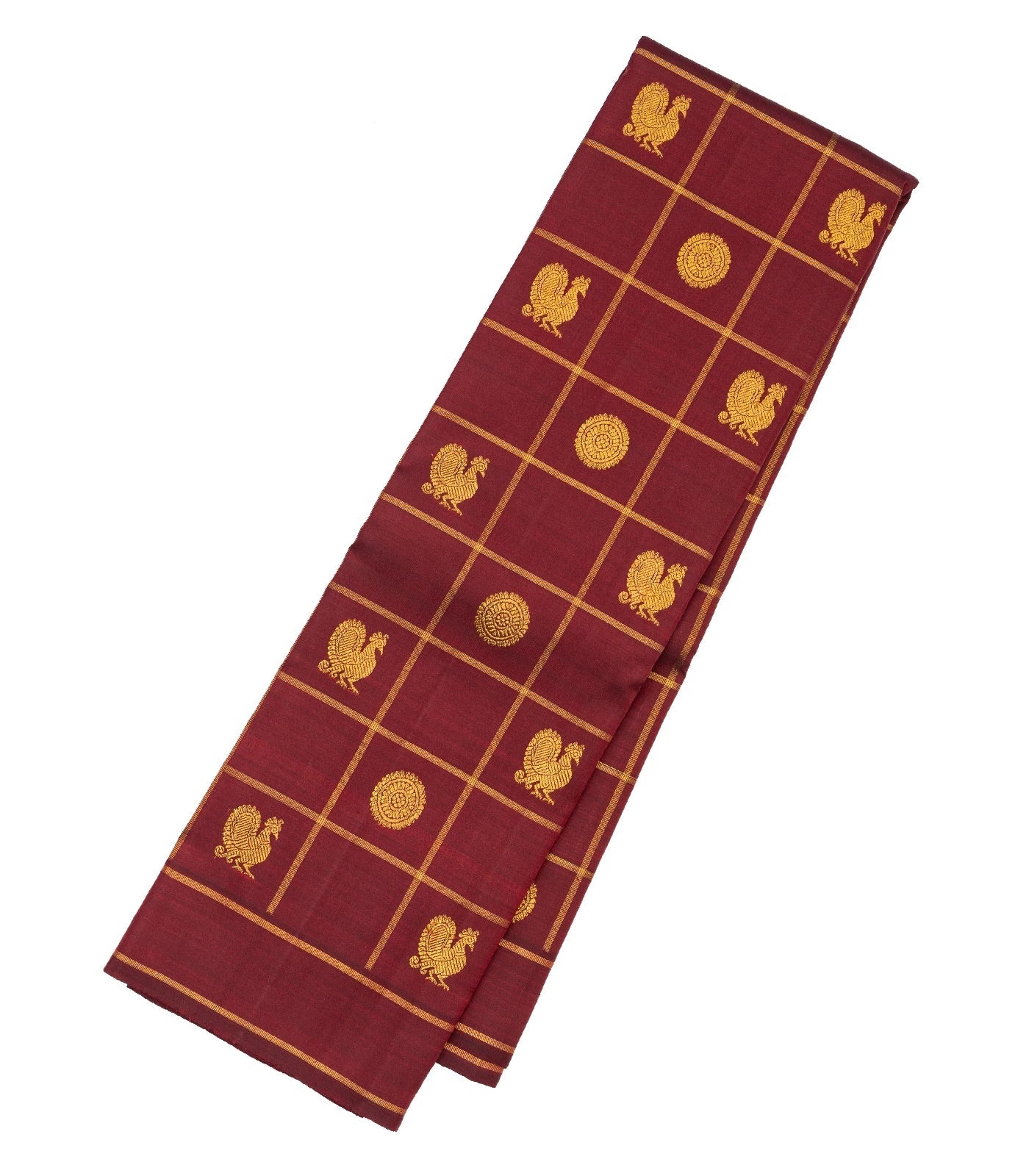 Maroon Handloom Kanchipuram Silk Saree With Checks & Buttas