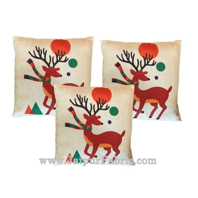 Jute Cushion Cover Digital Print Christmas Deer