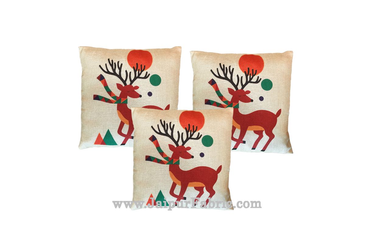Jute Cushion Cover Digital Print Christmas Deer