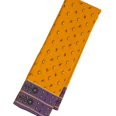 Mustard Bengal Cotton Saree With Triangle Motifs