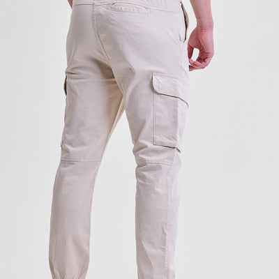 Beige Slim Fit Cargo Pants