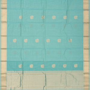 Turquoise Handloom Kanchi Cotton Saree With Annam Buttas
