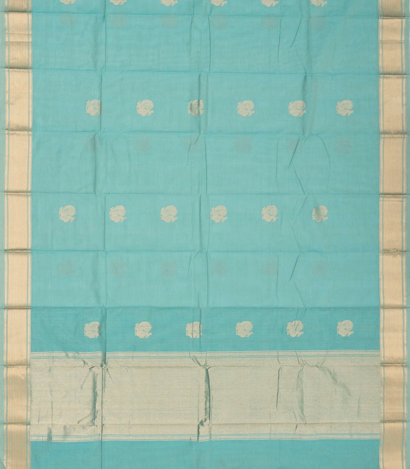 Turquoise Handloom Kanchi Cotton Saree With Annam Buttas