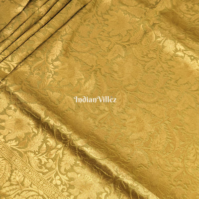 Golden Floral Theme Designer Banarasi Katan Silk Saree