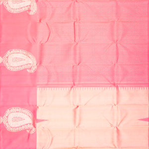 Bubblegum Pink Handloom Kanchipuram Silk Saree With Triangle Motifs