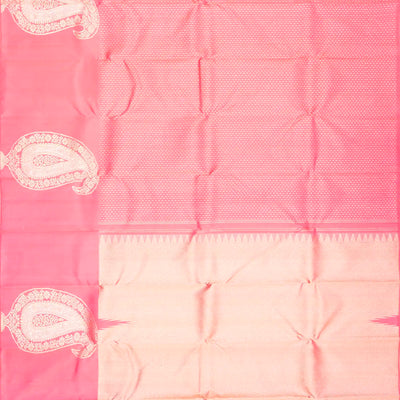 Bubblegum Pink Handloom Kanchipuram Silk Saree With Triangle Motifs