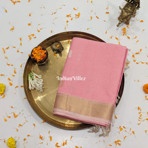 Peach Pure Silk Cotton Maheshwari Saree with Zari Border