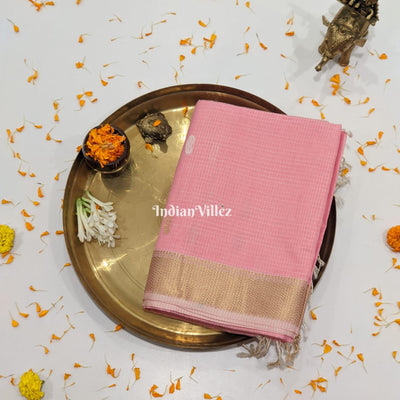 Peach Pure Silk Cotton Maheshwari Saree with Zari Border