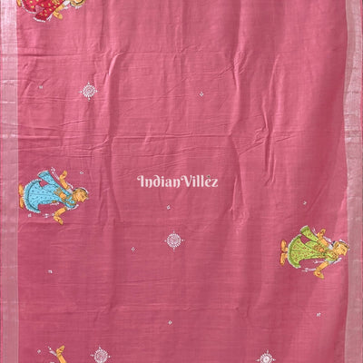 Pink Raja Theme Pattachitra Saree (Pre Order)