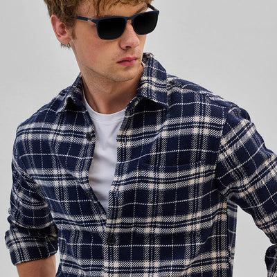 Navy Flannel Checks Overshirt