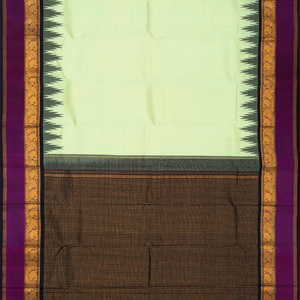 Mint Green Handloom Kanchipuram Korvai Silk Saree With Black Border