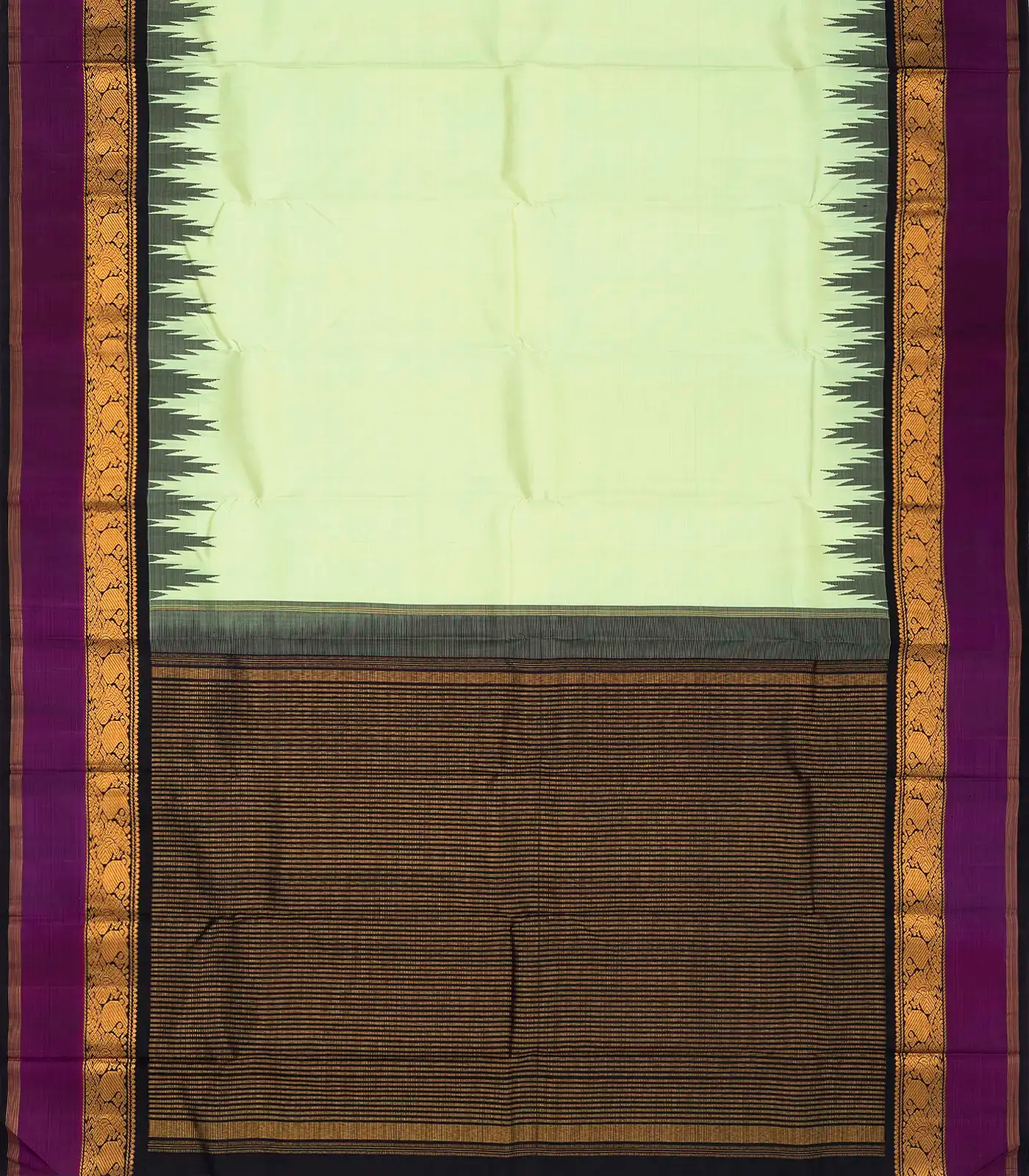 Mint Green Handloom Kanchipuram Korvai Silk Saree With Black Border