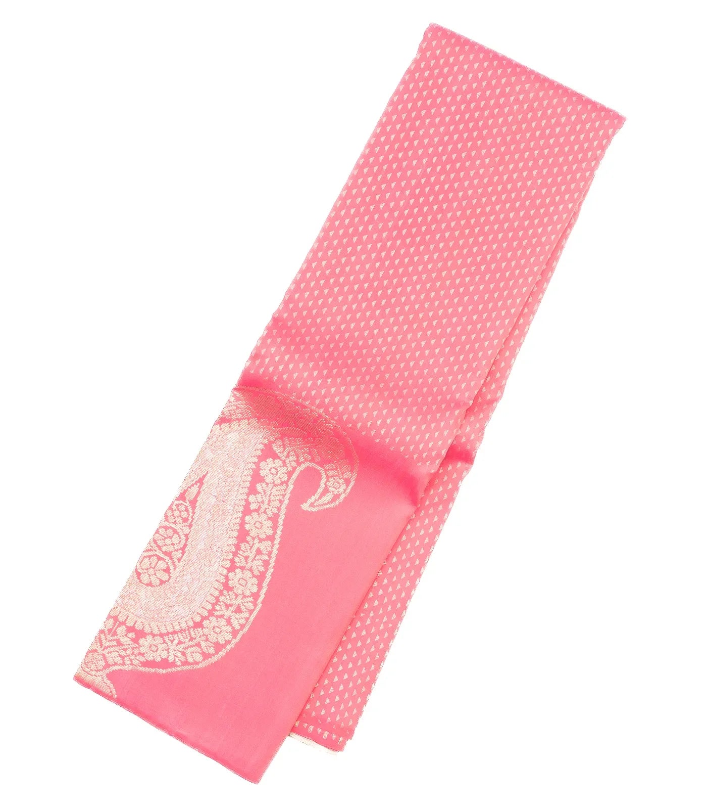 Bubblegum Pink Handloom Kanchipuram Silk Saree With Triangle Motifs