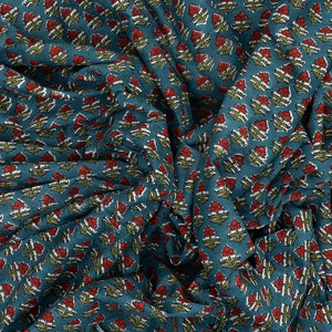 Blue Woven Jaipur Cotton Saree With Printed Floral Motifs