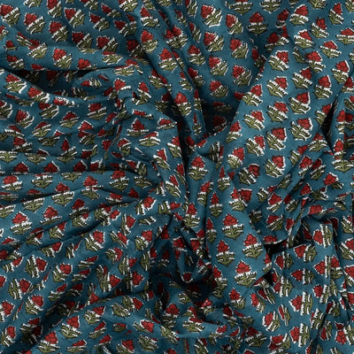 Blue Woven Jaipur Cotton Saree With Printed Floral Motifs