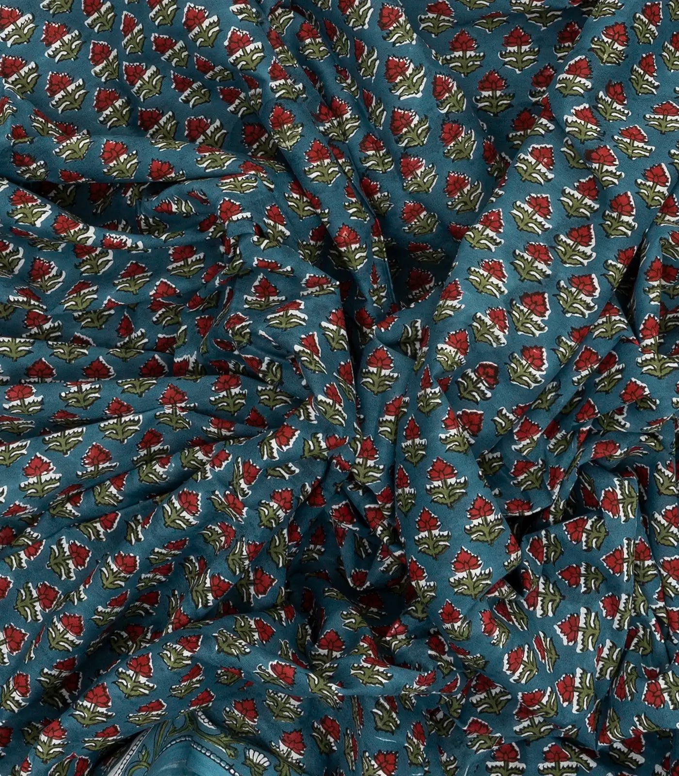 Blue Woven Jaipur Cotton Saree With Printed Floral Motifs