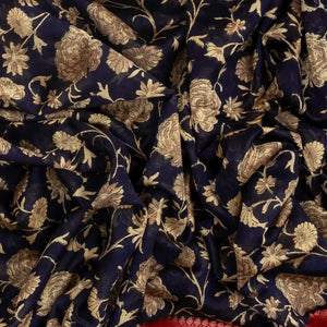 Midnight Blue Woven Chanderi Cotton Saree With Contrast Border