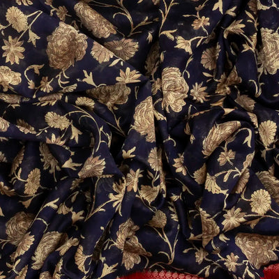 Midnight Blue Woven Chanderi Cotton Saree With Contrast Border