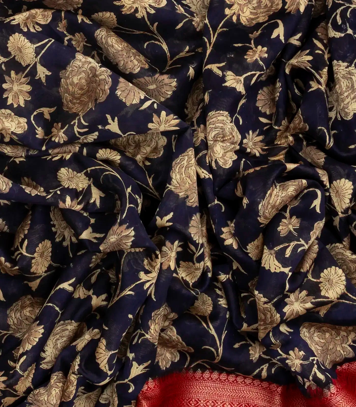 Midnight Blue Woven Chanderi Cotton Saree With Contrast Border