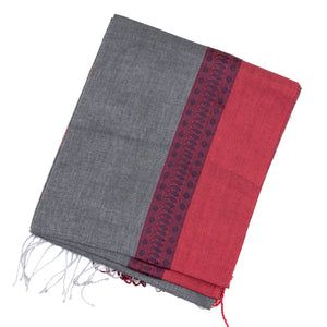 Grey Handloom Plain Bengal Cotton Saree With Contrast Border