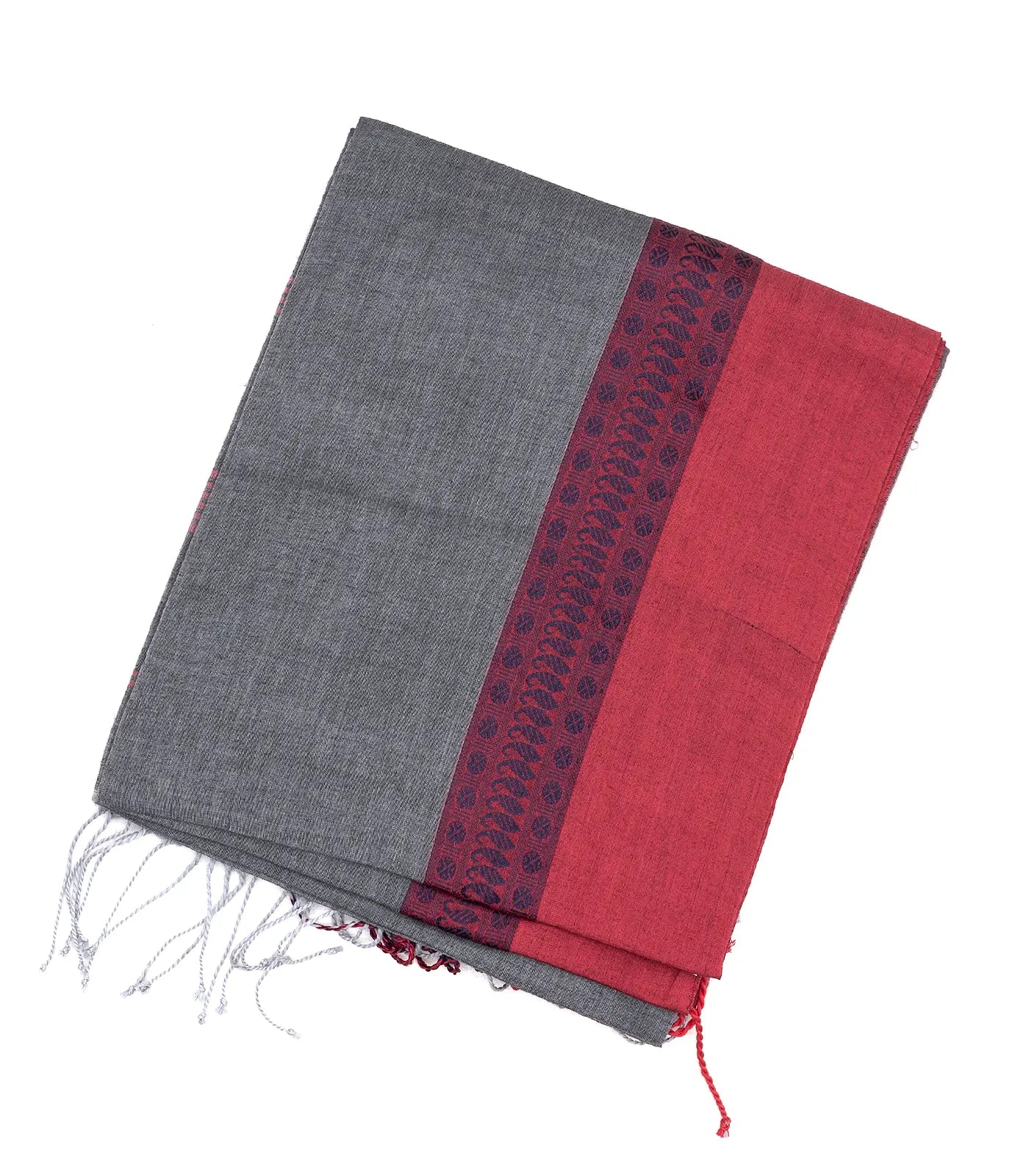 Grey Handloom Plain Bengal Cotton Saree With Contrast Border