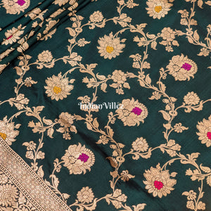 Forest Green Floral Motif Designer Meenakari Banarasi Silk Saree
