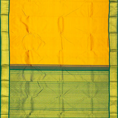 Mustard Handloom Kanchipuram Korvai Silk Saree With Green Border
