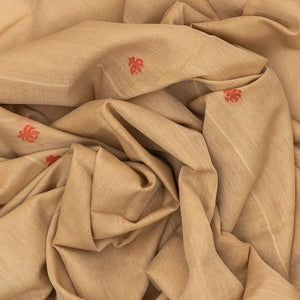 Beige Handloom Bengal Cotton Saree With Flower Buttas