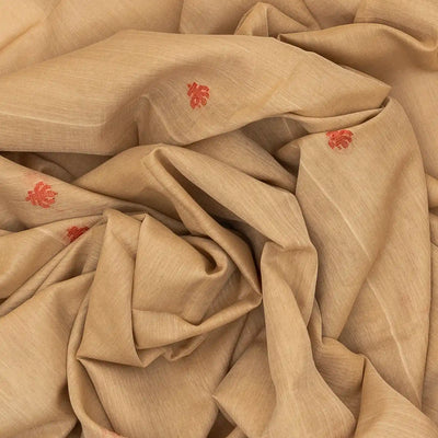 Beige Handloom Bengal Cotton Saree With Flower Buttas