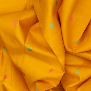 Mustard Handloom Kanchipuram Silk Saree With Checks & Buttas