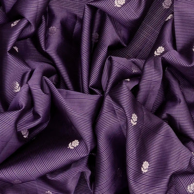Violet Handloom Soft Silk Saree With Zari Stripes & Floral Buttas