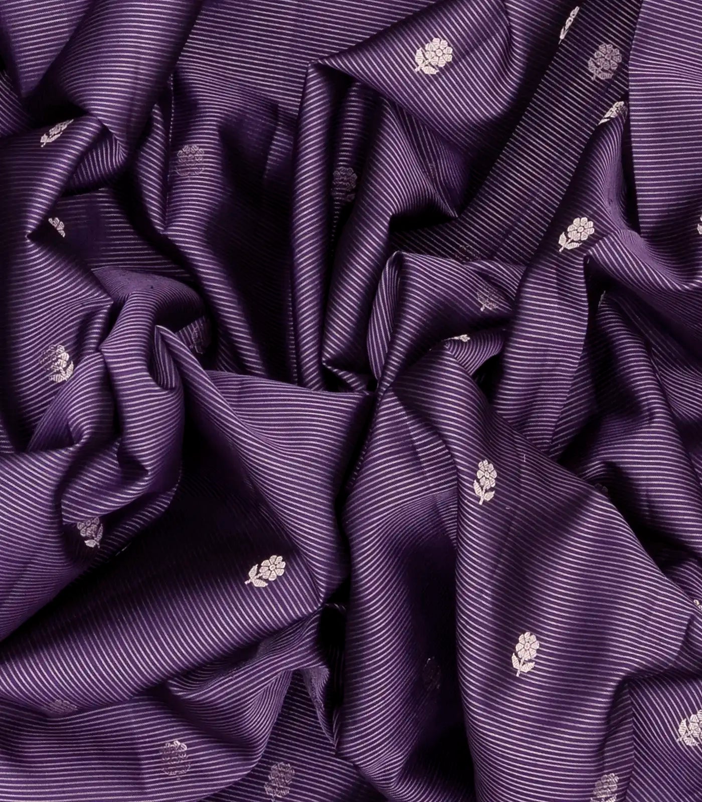 Violet Handloom Soft Silk Saree With Zari Stripes & Floral Buttas