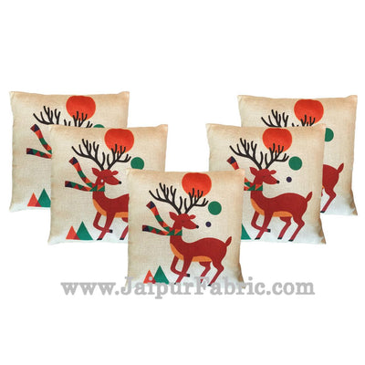 Jute Cushion Cover Digital Print Christmas Deer
