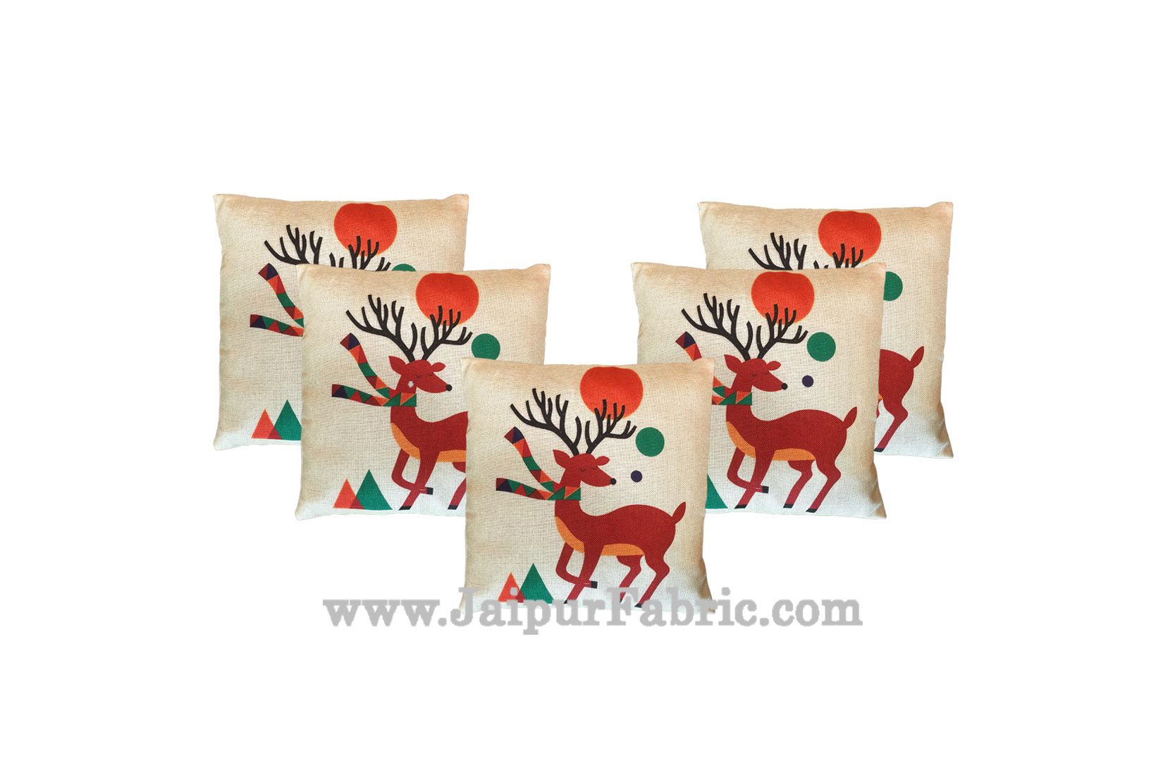 Jute Cushion Cover Digital Print Christmas Deer