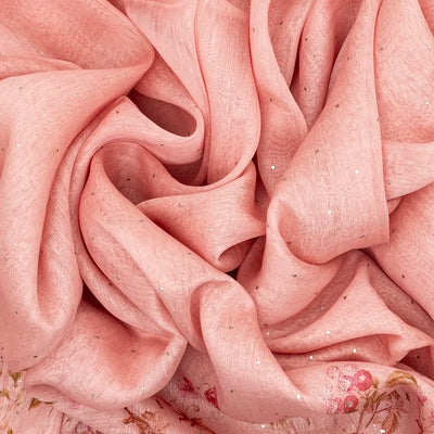 Dusty Pink Handwoven Linen Saree Printed With Floral Motifs In Border