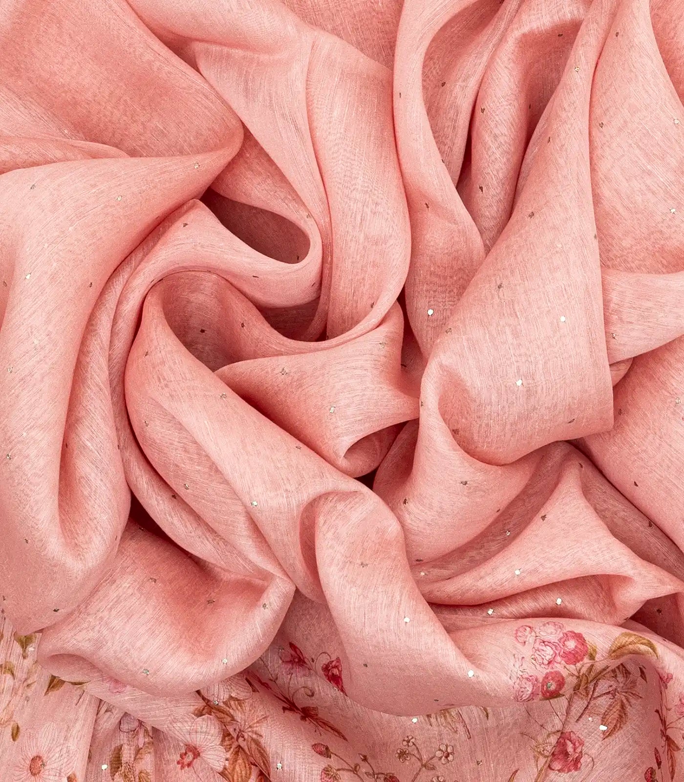 Dusty Pink Handwoven Linen Saree Printed With Floral Motifs In Border