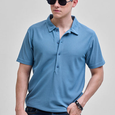 Blue Textured Polo T-Shirt