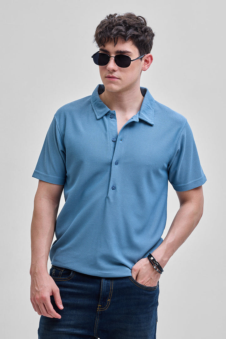 Blue Textured Polo T-Shirt