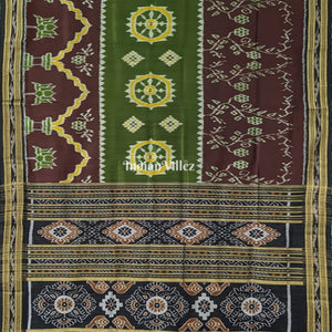 Burgundy Olive Green Odisha Handloom Khandua Silk Saree