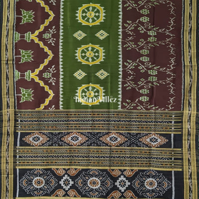 Burgundy Olive Green Odisha Handloom Khandua Silk Saree