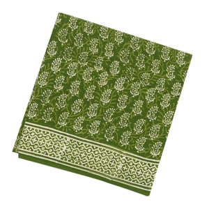 Leafy Green Woven Jaipur Cotton Saree Printed With White Floral Motifs