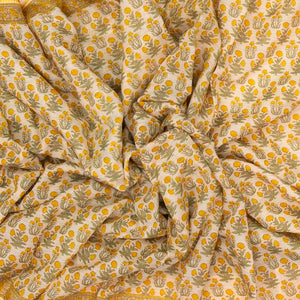 Cream Handloom Chanderi Cotton Saree With Printed Yellow Floral Motif